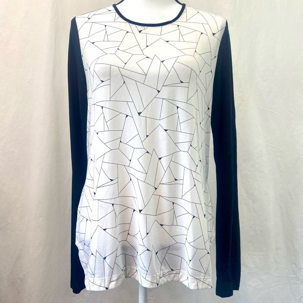 Derek Lam 10C X Athleta Sz Small Black/Cream Long Sleeve Geometric Athletic Top